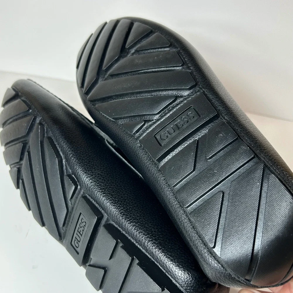 Guess GMASKERS Mens Black Pebbled Driving Loafers G Logo Webbing Size 8.5M